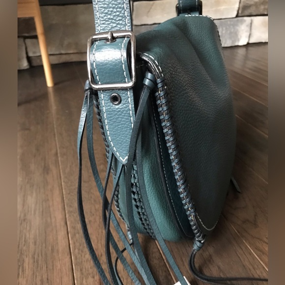 Coach 1941 Whiplash Stitch Studded Fringe Leather Saddle Crossbody Bag, Teal - Picture 6 of 16